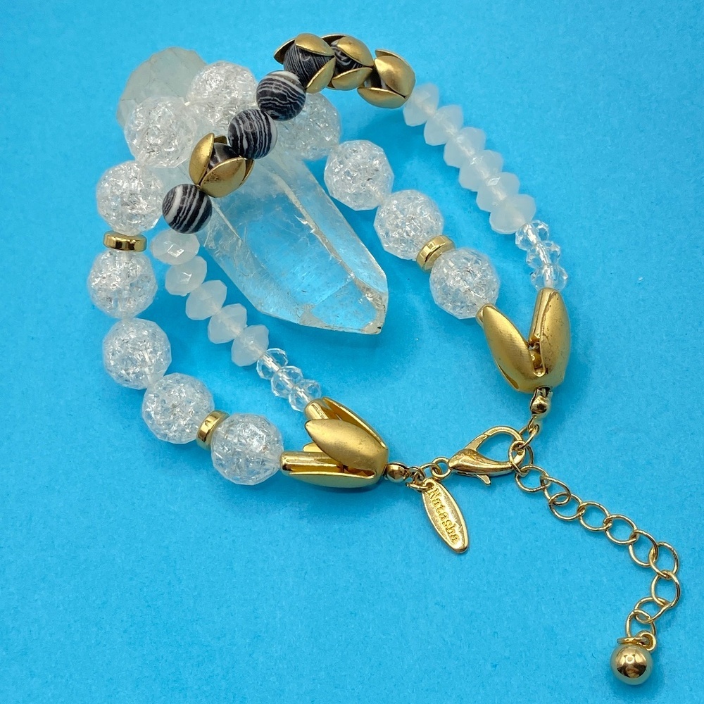 NATASHA Gold Tone Glass Beads Double Strand Bracelet